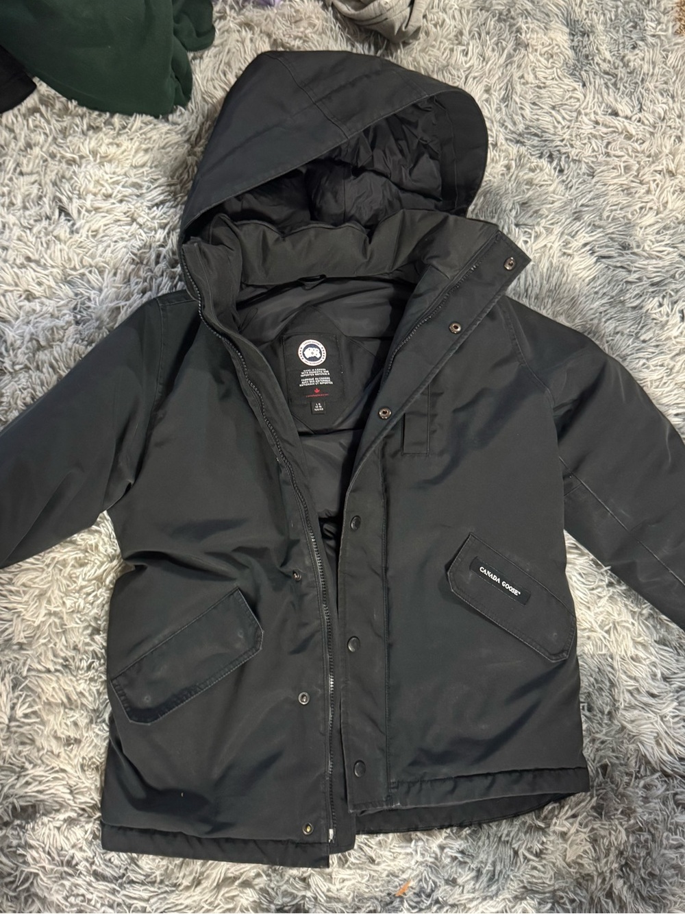 Canada Goose Black Hooded Down Parka with Logo Patch
